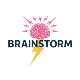 Brainstorm Nootropic Logo with a brain and lightning bolt on a white background