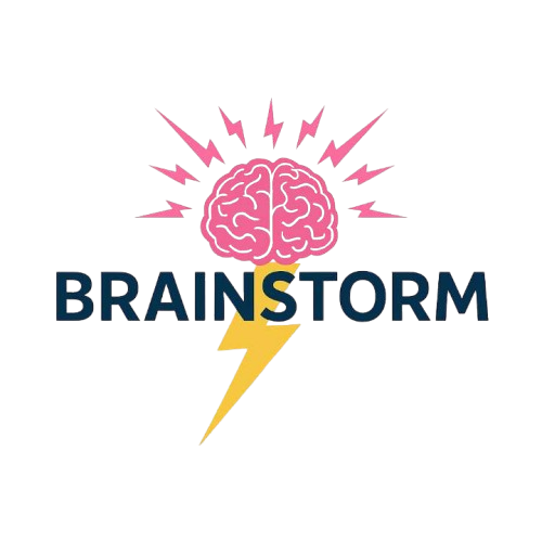 Brainstorm Nootropic Logo with a brain and lightning bolt on a white background