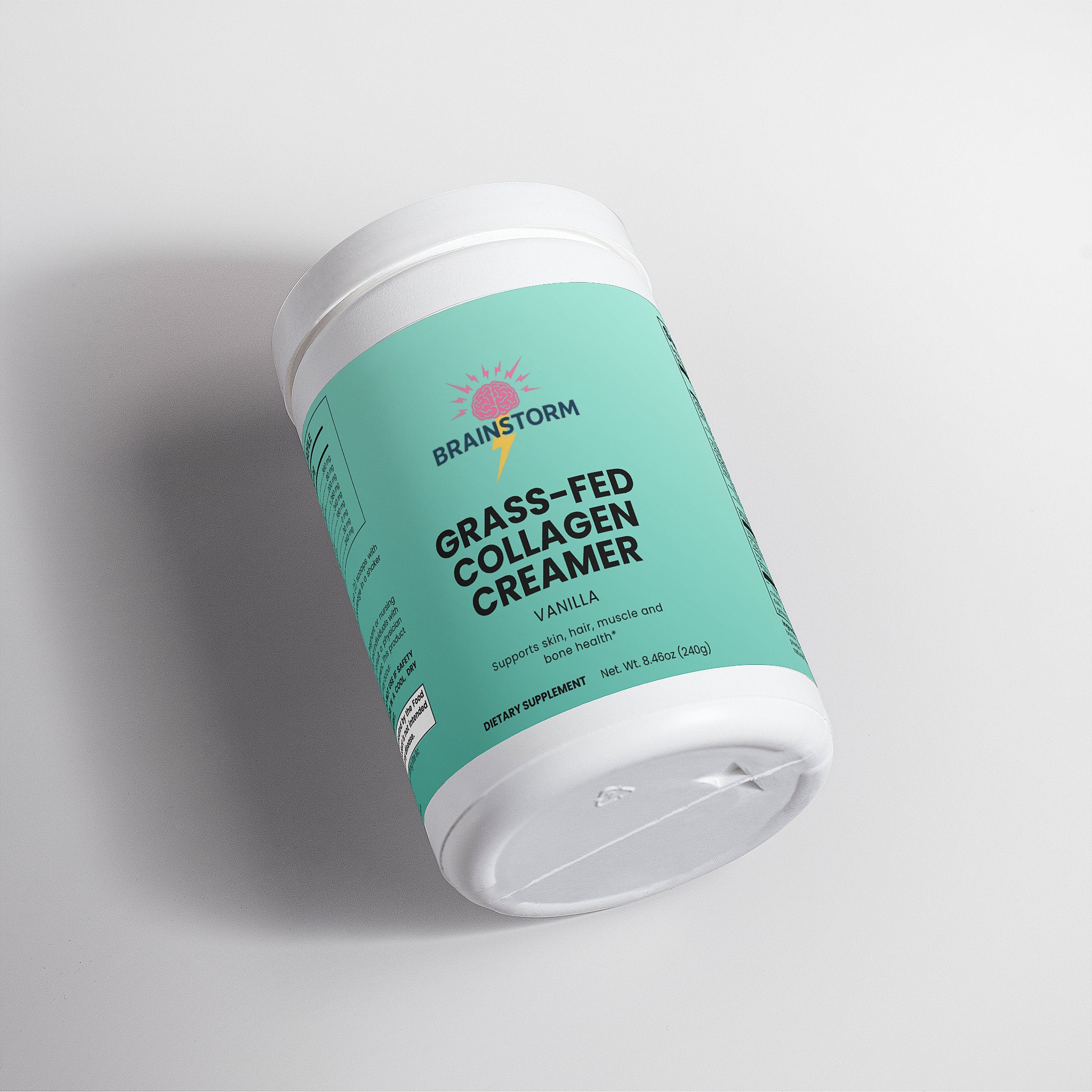 Container of Brainstorm Vanilla Grass-Fed Collagen Creamer on a light gray background