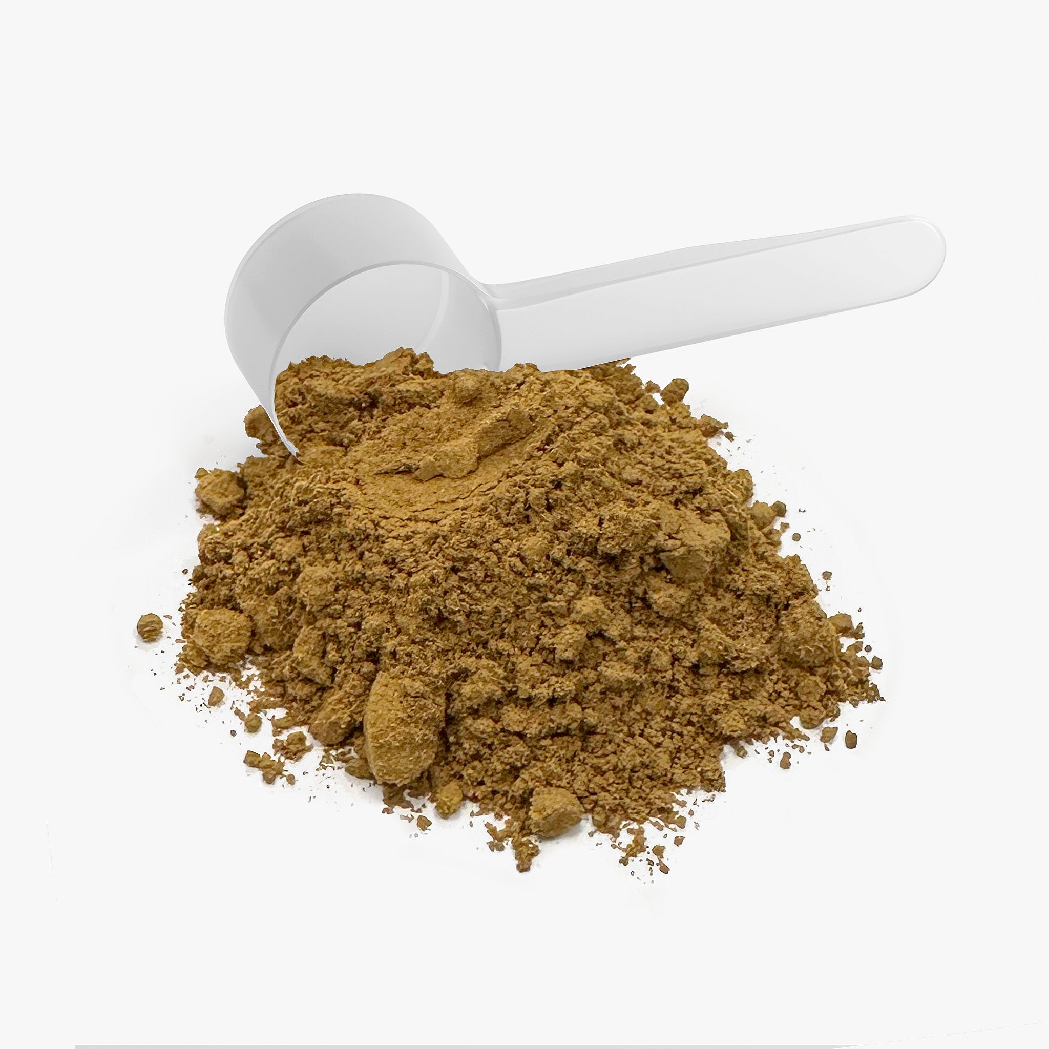 Scoop of Brainstorm Instant coffee powder in a white scoop on a white background