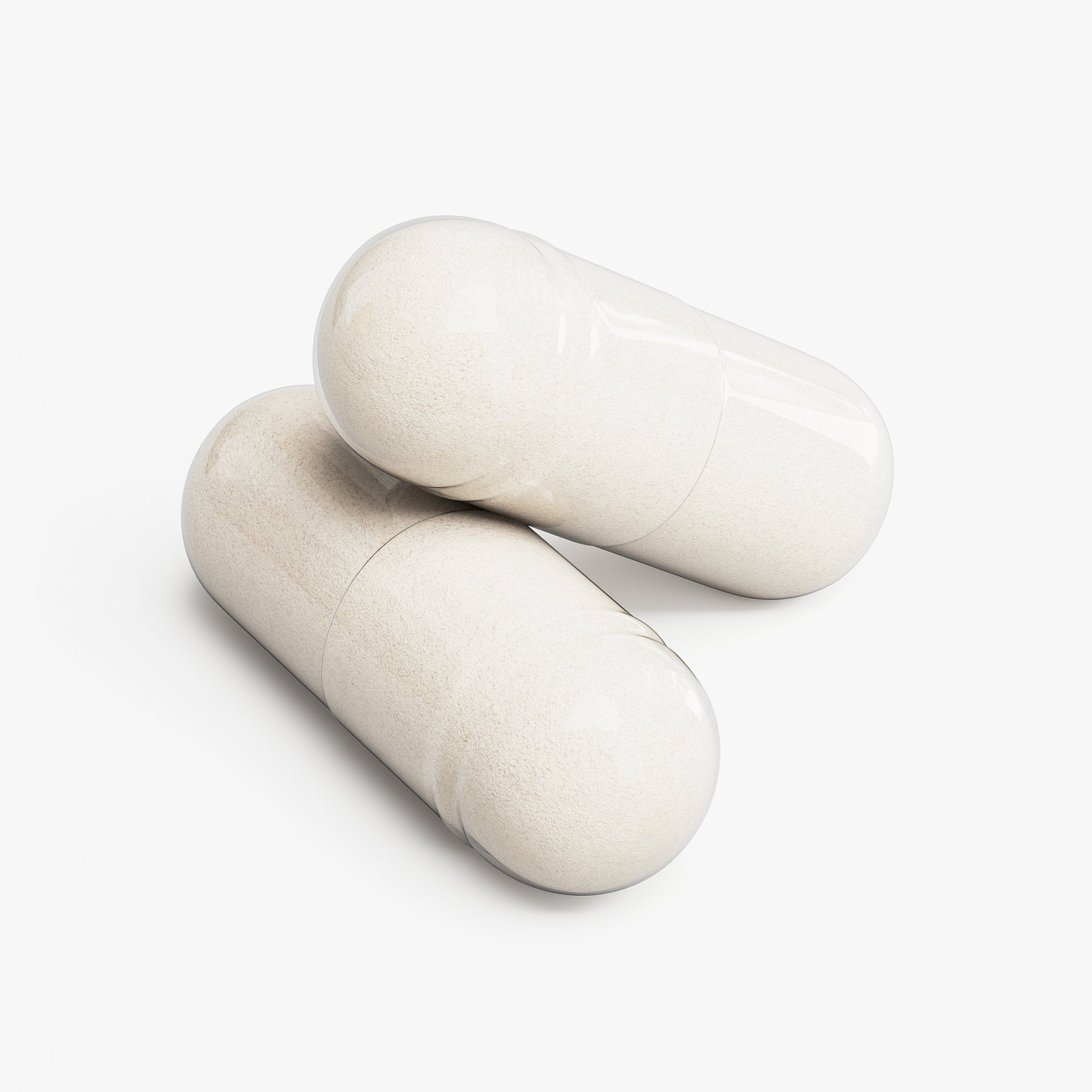 Two capsules stacked on a white background