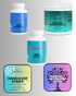 Collection of Brainstorm Nootropic dietary supplement containers containing Liver Support, Creatine Monohydrate, Acai Max Detox, Hangover Strips, and Probiotic Metabolism Strips on a gray background