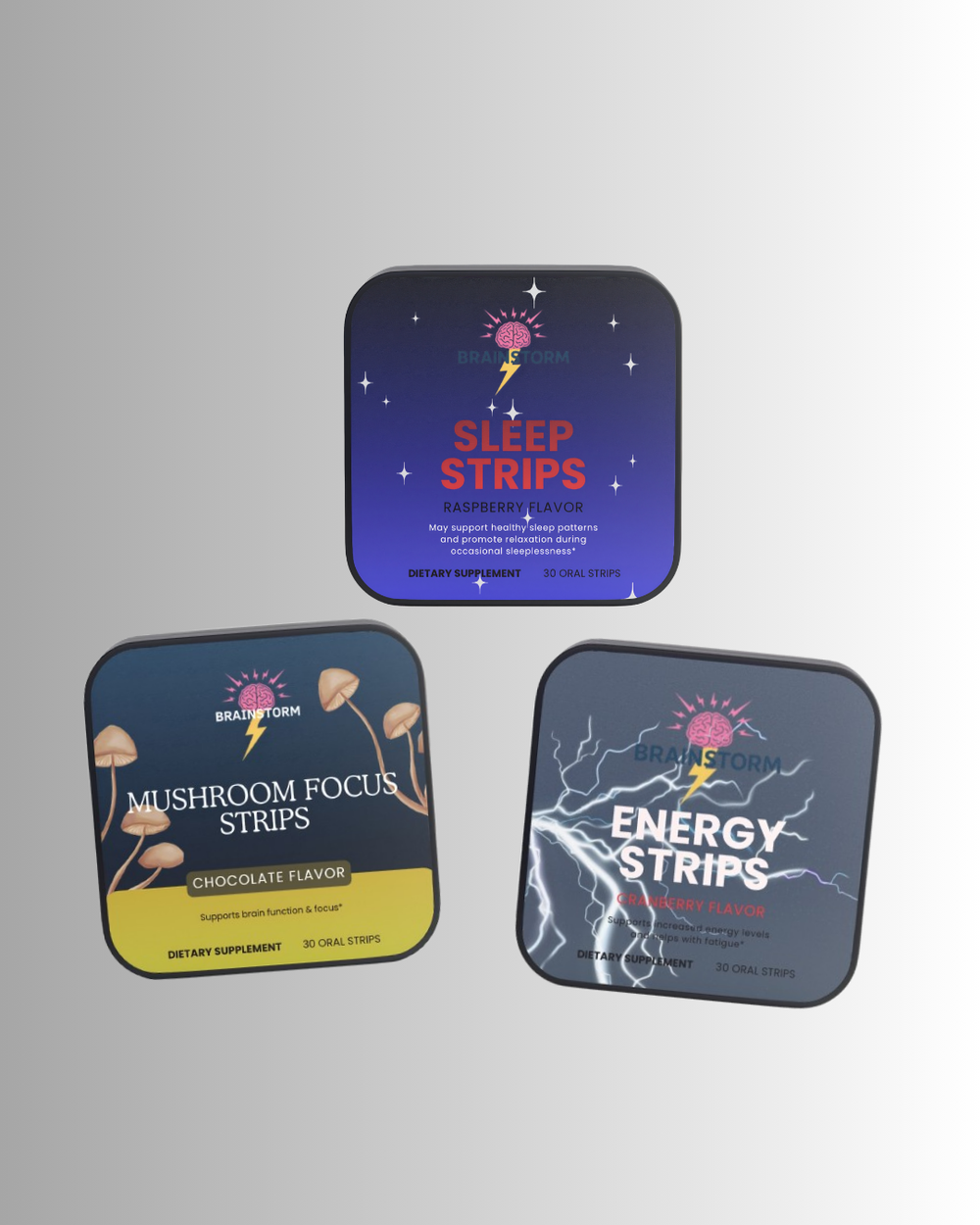 Brainstorm Nootropics Strips Starter Bundle for Energy, Focus & Recovery - 3-Pack